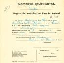 Registo de um veiculo de duas rodas tirado por um animal de espécie muar destinado a transporte de mercadorias em nome de Jorge Rodrigues da Silva, morador em Almoçageme.