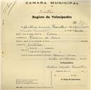 Registo de velocípede com o nº 443, em nome de António Simões Carvalho, morador em Cacem de Cima.