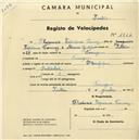 Registo de velocípede de marca Olympique, com o nº 1827, em nome de Florêncio Cipriano Tomás, morador em Terrugem.