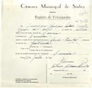 Registo de velocípede de marca Cicles Pombal, com o nº 9091, em nome de Domingos Henrique Santos, morador em Lameiras.