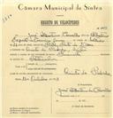 Registo de velocípede de marca Favorite, com o nº 6686, em nome de José Albertino Carvalho, morador em Quinta da Piedade, Sintra.