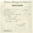 Registo de velocípede de marca Helios, com o nº 5367, em nome de Teresa Abecassis Corrêa de Barros, moradora em Praia Grande.