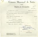 Registo de velocípede de marca Raio, com o nº 9254, em nome de João Lopes da Mata, morador em Rinchoa.