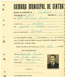 Registo de matricula de carroceiro em nome de António Inocêncio Governo, morador em Assafora, com o nº de inscrição 1853.