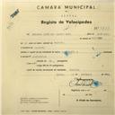 Registo de velocípede de marca Cicles R. P., com o nº 2733, em nome de Eduardo José dos Santos Mota, morador em Maceira.