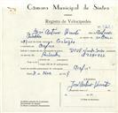 Registo de velocípede de marca Dover, com o nº 8880, em nome de José António Vicente, morador em Assafora.
