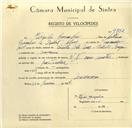 Registo de velocípede de marca Vitória, com o nº 9752, em nome de Virgílio Gonçalves, morador em Massamá.