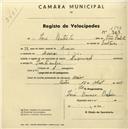 Registo de velocípede de marca Nacional, com o nº 1597, em nome de José Batista, morador em Areias.