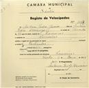 Registo de velocípede com o nº 1074, em nome de António Pedro Júnior, morador em Lameiras.