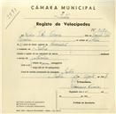 Registo de velocípede com o nº 3180, em nome de Pedro Vítor Ferreira, morador em Sintra.