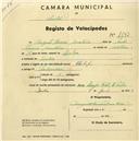 Registo de velocípede com o nº 1840, em nome de Augusto Ferreira Monteiro, morador em Sintra.