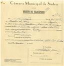 Registo de velocípede de marca Rudge, com o nº 7701, em nome de António Vieira, morador em Mem Martins.