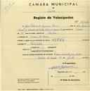 Registo de velocípede de marca Fleyer, com o nº 1958, em nome de João Ribeiro de Sequeira Nunes, morador em Cacém de Cima.
