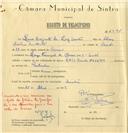 Registo de velocípede de marca Raio com motor, com o nº 6366, em nome de Luís Augusto da Luz Santos, morador em Largo Formigais de Morais nº 5, Sintra.