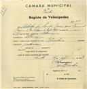 Registo de velocípede de marca Olympique, com o nº 3808, em nome de Adolfo dos Santos Caeiro, morador em Albarraque.
