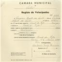 Registo de velocípede com o nº 1186, em nome de Joaquim Duarte dos Santos, morador em Casal do Pipo.