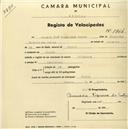 Registo de velocípede de marca Olympique, com o nº 1964, em nome de António José Figueiredo Santos, morador em Sintra.