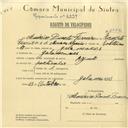 Registo de velocípede  de marca Azur, com o nº 6052, em nome de Américo Duarte Ferreira, morador em Galamares.