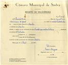 Registo de velocípede de marca Famel, com o nº 10012, em nome de Aníbal Dias, morador em Idanha.