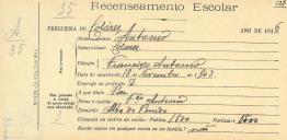 Recenseamento escolar de António, filho de Francisco António, morador no Mucifal.