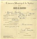 Registo de velocípede com o nº 7557, em nome de David Loureiro, morador em Rio de Mouro.