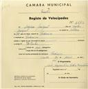 Registo de velocípede com o nº 1653, em nome de Adelino Miguel, morador em Codiceira.