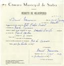 Registo de velocípede de marca Sachs, com o nº 8300, em nome de David Loureiro, morador em Rio de Mouro.