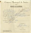 Registo de velocípede de marca Famel, com o nº 8314, em nome de Vítor José Névoa, morador em Rua Antunes dos Santos, Sintra.