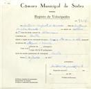 Registo de velocípede de marca Mavic, com o nº 9104, em nome de António Augusto de Carvalho, morador em Sintra.