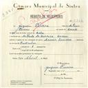 Registo de velocípede com o nº 5206, em nome de Joaquim Pereira, morador em Estrada da Barroca, Cacém.