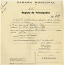 Registo de velocípede com o nº 1514, em nome de António Carlos d'Oliveira Araújo, morador em Quinta da Espanhola, Belas.