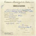 Registo de velocípede de marca Phillips, com o nº 5374, em nome de Fernando Jorge Amaral Tavares de Carvalho, morador em Sintra.