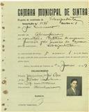 Registo de matricula de velocipedista em nome de José Veríssimo, morador em Abrunheira, com o nº de inscrição 1596.