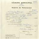Registo de velocípede com o nº 4419, em nome de Carlos Luís Rodrigues, morador em Azenhas do Mar.