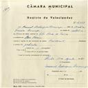 Registo de velocípede de marca Brilhante, com o nº 4368, em nome de Manuel Rodrigues Domingos, morador em Rio de Mouro.