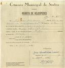 Registo de velocípede de marca Philips, com o nº 8164, em nome de Jorge Manuel Pereira Dionísio, morador em Colares.
