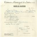 Registo de velocípede com o nº 4613, em nome de Joaquim Luís, morador em Agualva.