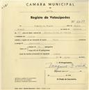 Registo de velocípede de marca Elgin, com o nº 2033, em nome de Stanley M. Foreid, morador em Queluz.