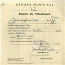 Registo de velocípede de marca Mauritane, com o nº 4243, em nome de Silvério Augusto dos Santos, morador em Pero Pinheiro.
