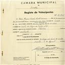 Registo de velocípede de marca Flecha, com o nº 2076, em nome de Pedro Amaro Conde Castel-Branco, morador em Rua Veiga da Cunha nº 19, Sintra.
