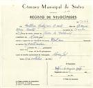 Registo de velocípede de marca Martano, com o nº 9366, em nome de António Rodrigues Bento, morador em Mucifal.