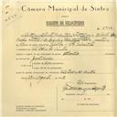 Registo de velocípede de marca Atlantic, com o nº 5934, em nome de António Alberto Valentim Fittel, morador em S. Pedro de Sintra.