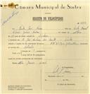 Registo de velocípede de marca Citifix-motorette com o nº 6829, em nome de Vítor José Névoa, morador em Rua José Antunes dos Santos, Sintra.