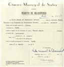 Registo de velocípede de marca Helios, com o nº 8207, em nome de Vítor Manuel do Patrocínio Tavares, morador em Cacém.