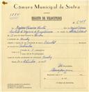 Registo de velocípede de marca Oriental, com o nº 7344, em nome de Rogério Ferreira Santos, morador em Queluz.