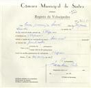 Registo de velocípede de marca Nacional, com o nº 8657, em nome de César Domingos Simões, morador em Negrais.