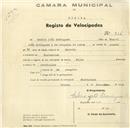 Registo de velocípede de marca Peugeot, com o nº 816, em nome de Sabino João Domingues, morador em Fontanelas.