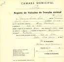 Registo de um veiculo de duas rodas tirado por dois animais de espécie muar destinado a transporte de mercadorias em nome de Francisco Simões Serra Júnior, morador em Vale de Lobos.