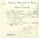 Registo de velocípede de marca Famel com motor, com o nº 9088, em nome de José Venâncio, morador em Mem Martins.