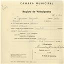 Registo de velocípede de marca Oriental, com o nº 2372, em nome de Joaquim Miguel, morador em Codiceira.
